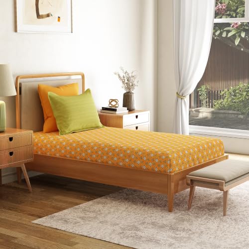 Image of Mytrident Bedsheet for Single Bed Cotton | 60 inch x 90 inch | Petal Pop Yellow | 120 TC Single Bedsheet with Pillow Cover| Soft and Breathable | Everyday Collection