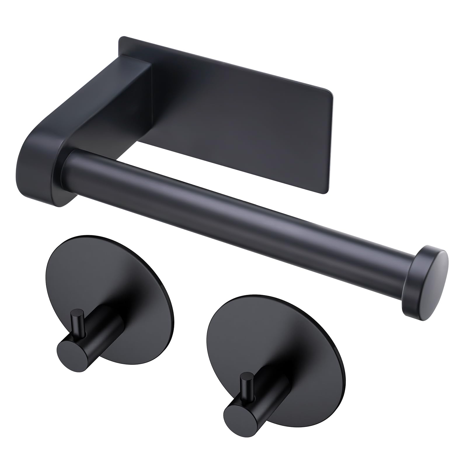 Aikzik Toilettenpapierhalter ohne Bohren, Klopapierhalter Schwarz und 2 Stück Klebehaken, Edelstahl Klorollenhalter, Wc Papier Halterung Rollenhalter mit Kleber für Badzimmer