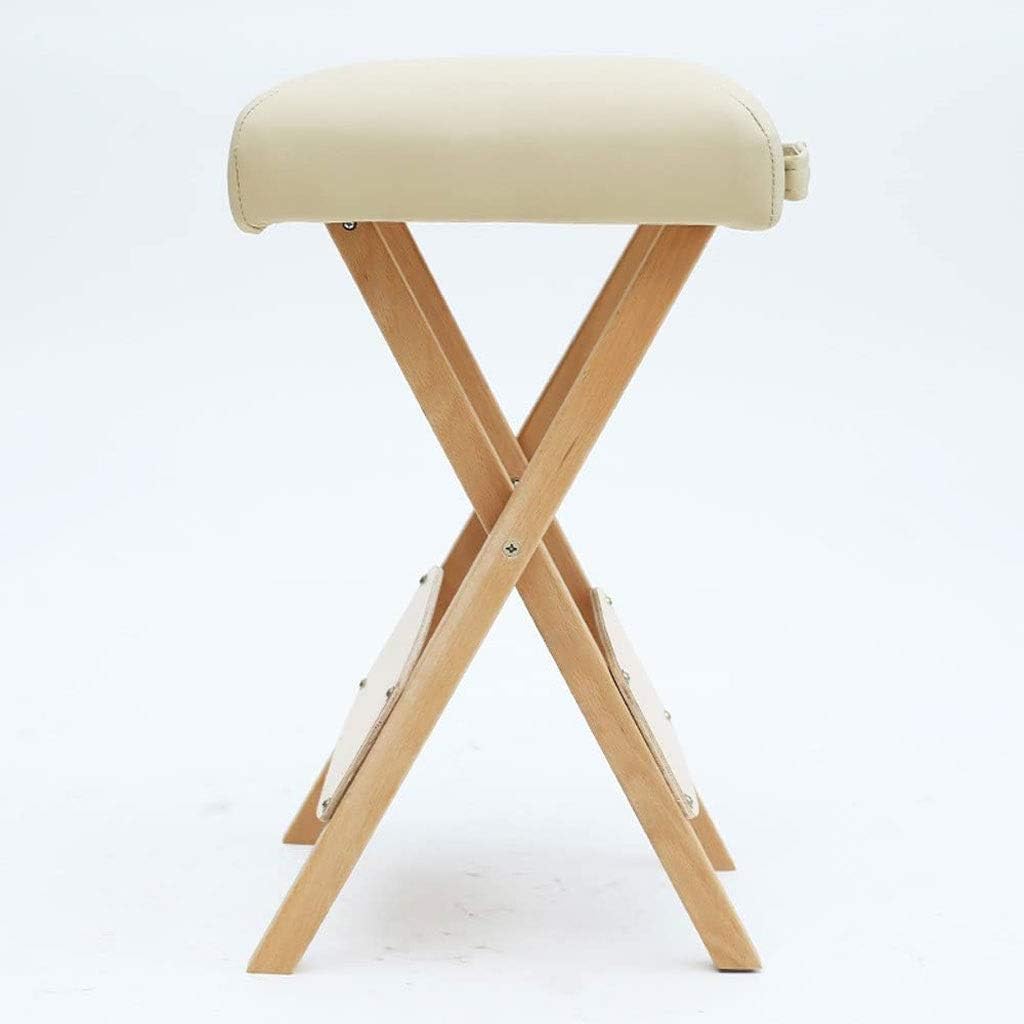 Folding Stool, Solid Wood Beech, Massage, Square, Portable, and Friendly PU Leather(Beige)