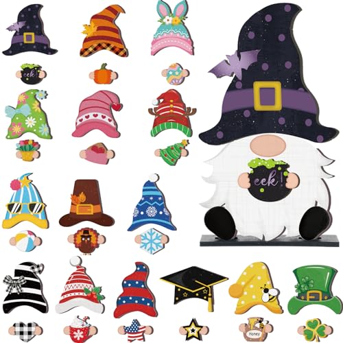 Blulu Interchangeable Wooden Gnome Decor DIY Holiday Seasonal Fall Gnomes