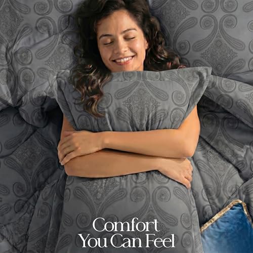 Image of Utopia Bedding Queen Comforter Set (Paisley Grey) with 2 Pillow Shams - Bedding Comforter Sets - Down Alternative Comforter - Soft and Comfortable - Machine Washable