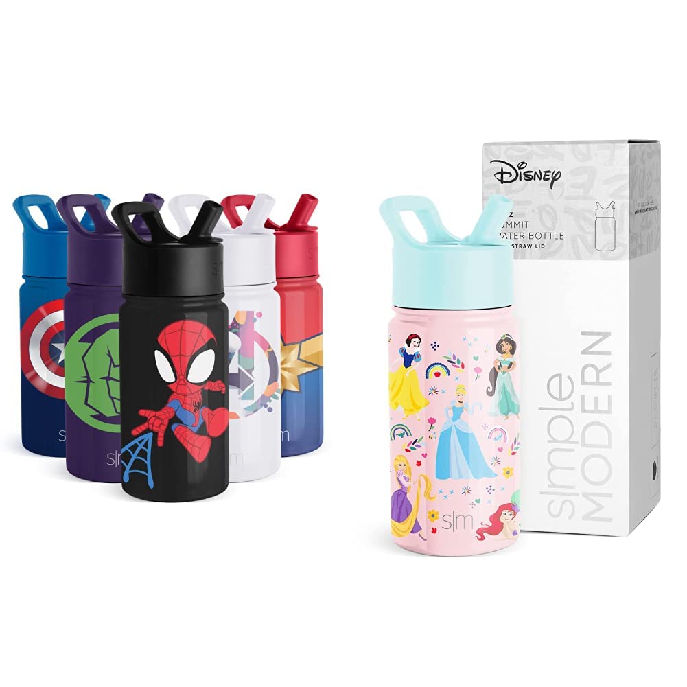 Simple Modern Spiderman Kids Water Bottle with Straw Lid Marvel Insulated Stainless Steel Reusable Tumbler Gifts 14oz Spidey