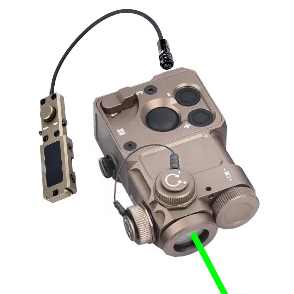 Metal PST4 Box Aiming Laser Sights, with IR Laser + Red/Green/Blue Laser Sight, with Modular Remote Pressure Switch, Fit 20mm Rail, 5 Function Modes, 4-Level Laser Brightness, Tan