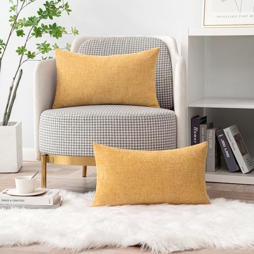 Image of MIULEE Pack of 2 Couch Throw Pillow Covers 12x20 Inch Soft Beige Yellow Chenille Lumbar Pillow Covers for Sofa Living Room Spring Home Decor Couch Solid Dyed Cases