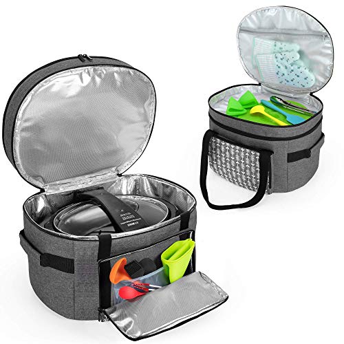 Yarwo-Slow-Cooker-Travel-Bag-with-Bottom-Board-Compatible-with-Crock-Pot-and-Hamilton-Beach-6-7-8-Quart-Oval-Slow-Cooker-Double-Layers-Slow-Cooker-Carrier-Gray-with-Arrow-Bag-Only-Patent-Pending Yarwo Slow Cooker Travel Bag with Bottom Board Compatible with Crock Pot and Hamilton Beach 6 7 8 Quart Oval Slow Cooker Double Layers Slow Cooker Carrier Gray with Arrow Bag Only Patent Pending