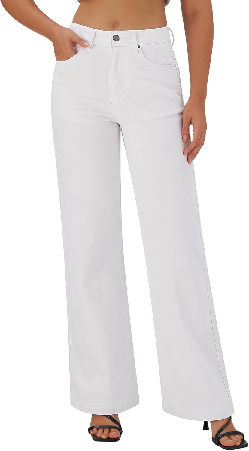 roswear Women’s Wide Leg Jeans High Waisted Stretchy Denim Trouser Pants