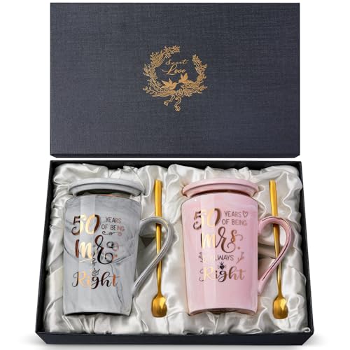 Biching 50th Wedding Anniversary for Couples, Golden 50th Anniversary Mugs Gifts for Parents...