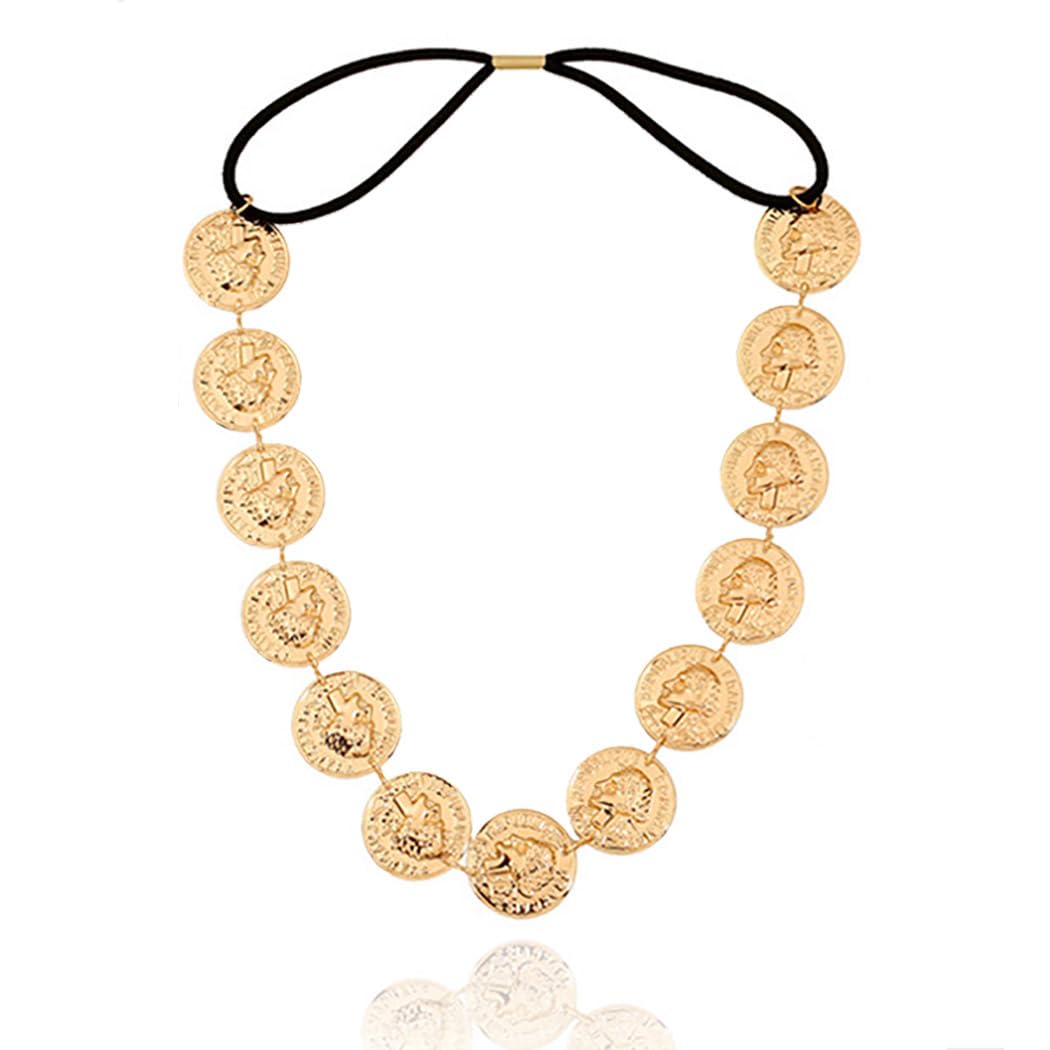 Yalice Gold Coin Head Chain Disc Elastic Headpieces Indian Headband Chain1920s Forehead Hair Accessories for Women