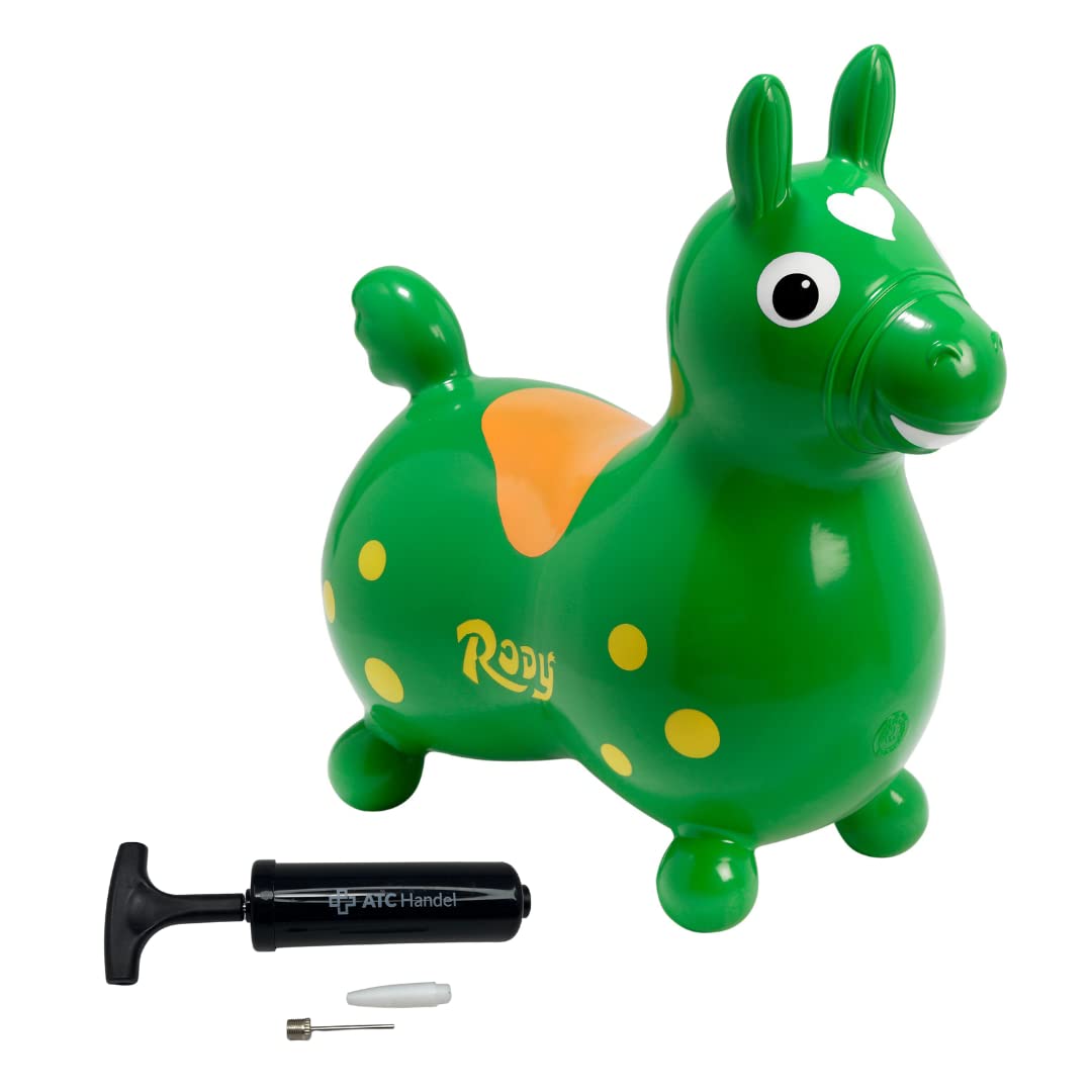 ATC Rody - Caballo saltante inflable a partir de 3 años, PVC resistente para interior y exterior (verde)