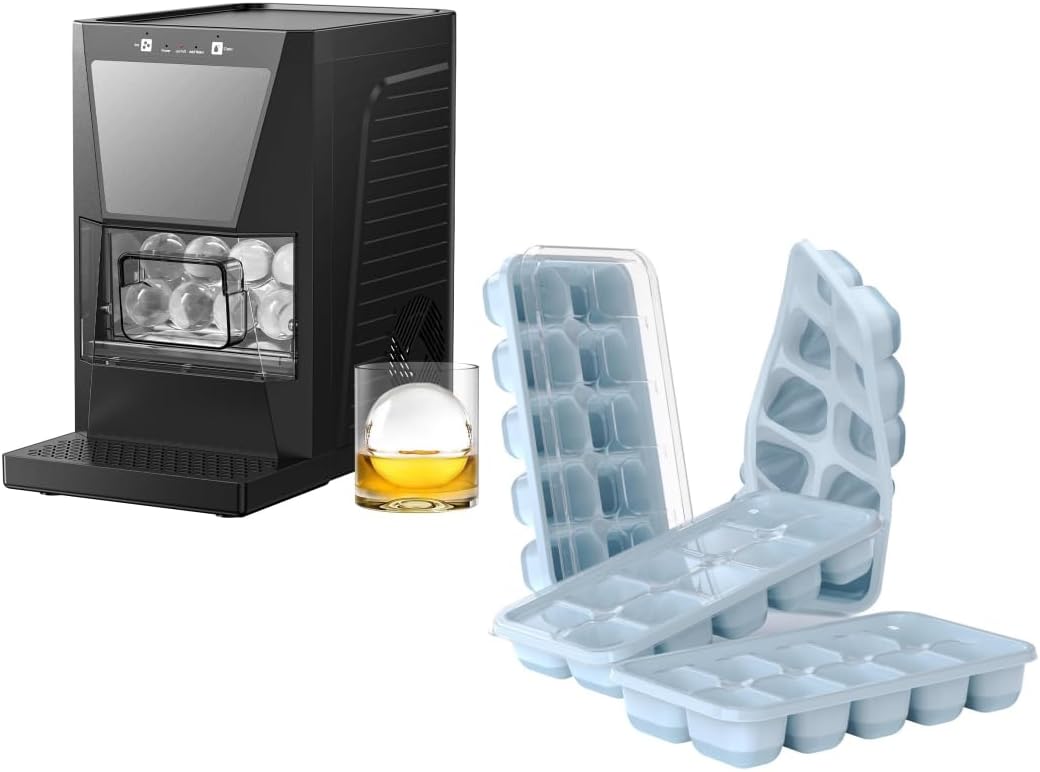 CP3M Ice Cube Trays 4 Pack + IM1 2.2-Inch Clear Ice Ball Machine