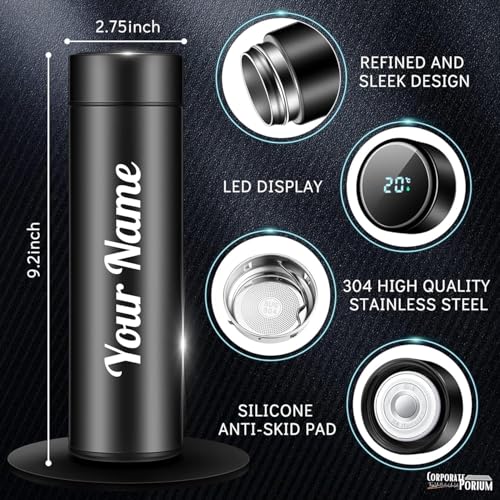 Image of CORPORATE PORIUM Your Name Printed Stainless Steel Bottle | Vacuum Insulated Bottle with Tea Filter | 500 ML | Easy to Carry | Leakproof Bottle Personalized Gift Flask | Permanent Printing (Crankle)