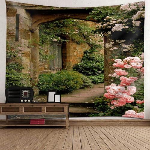 Tapisserie tenture nordique 150x130cm avec fleurs et motif de porte