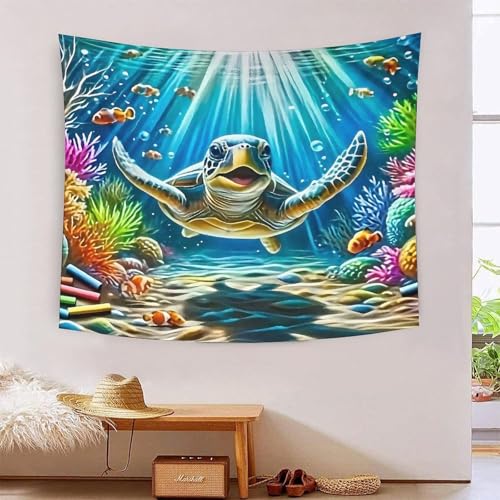 Tenture tortue de mer 3D 180x230cm pour deco salon et dortoir d'adolescent