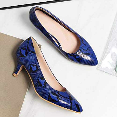 Caradise Womens Low Kitten Heel Snakeskin Pumps Closed Pointed Toe Dress Shoes4