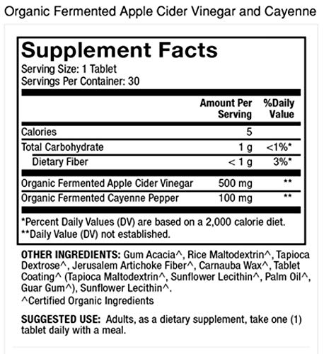 Dr. Mercola, Organic Fermented Apple Cider Vinegar And Cayenne Pepper, 30 Servings (30 Tablets), Supports A Healthy Metabolism, Non Gmo, Soy Free, Gluten Free, Usda Organic #TOP1