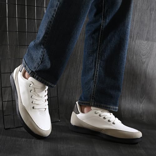 Image of Cruiser Men's Sneakers | Trendy Lace-Up Casual Shoes | Low-Top Korean Style Minimalist Shoes with Dual Texture| Contrast Heel Tab for College,Party, Casual,Office, Streetwear,Travel (2667)