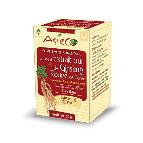 Extrait de GINSENG Rouge Coréen ROYAL 100% Ginseng flacon de 30g Ginsénosides Rg1+Rb1>15.5mg/g - ASIECO