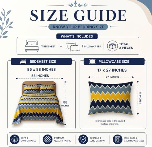 Image of HOMEKART Glace Cotton 160 TC Multi Printed Double Bedsheet with 2 King Size Pillow Covers | Soft & Durable | 86 x 88Inches (Yellow & Grey)
