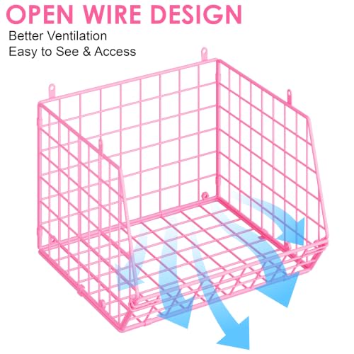 Image of 5 Tier Closet Hanging Organizer, Clothes Hanging Shelves with 4 Hanging Hooks 5 S Hooks, Wire Storage Basket Bins, for Clothing Sweaters Shoes Handbags Clutches Accessories Patent Design-Pink