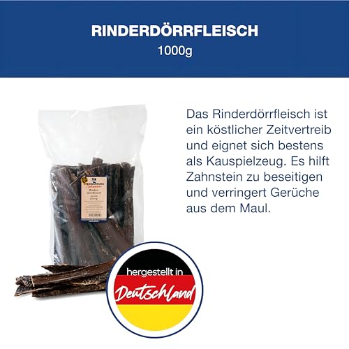 Tiernahrung Schwenner Rinderdörrfleisch für Hunde - 30 cm leckere Kaustangen für Hunde aus Trockenfleisch 1000g