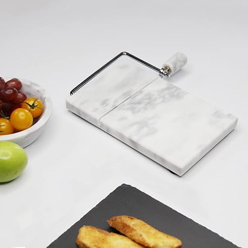 Miniatura 5 de HESHIBI Cortador de queso, tabla de cortar queso, resistente 5 x 8 pulgadas, rebanadora de queso de mármol blanco para cortar quesos de bloque,