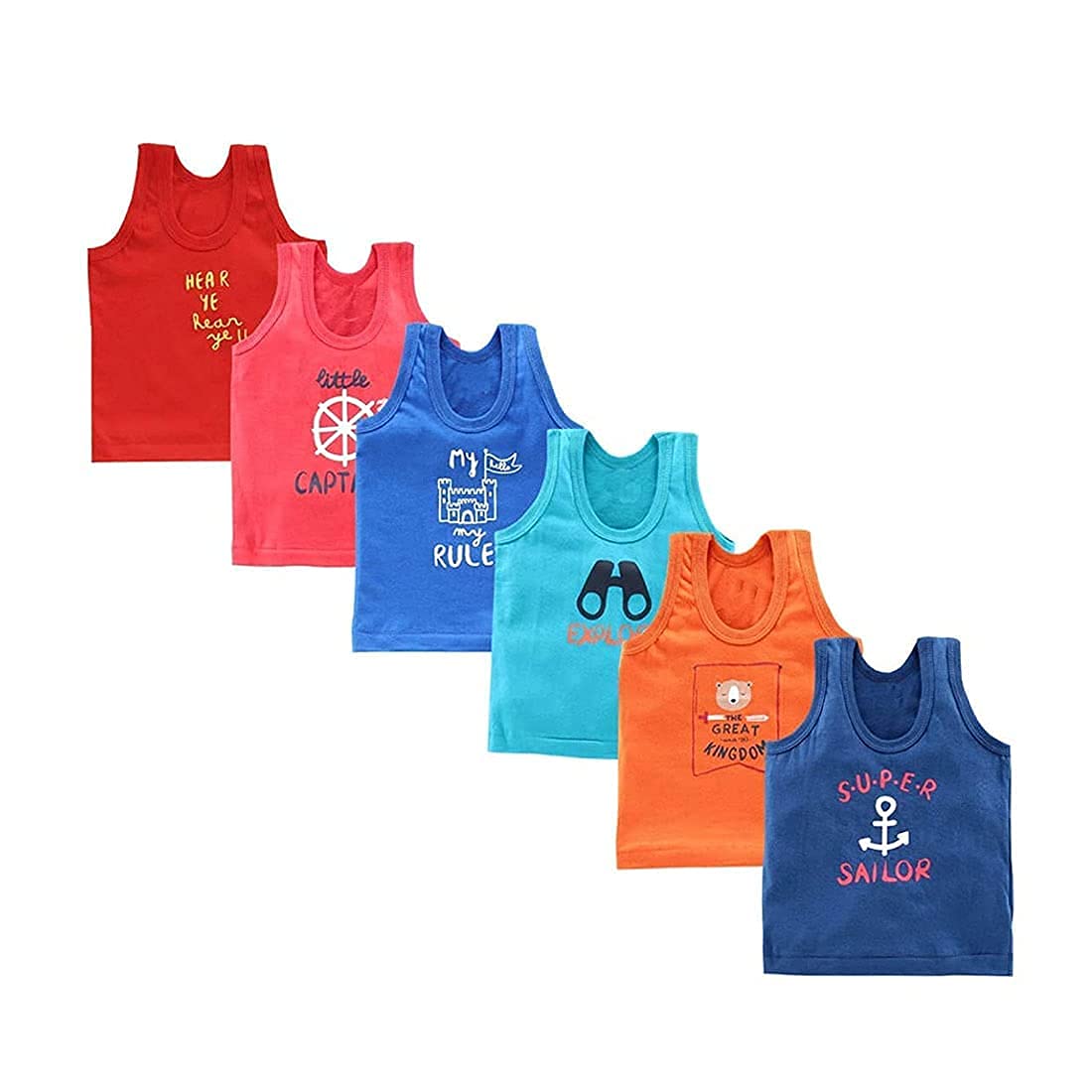 KIKE New Born Baby Pure Cotton Printed Regular Fit Sando Innerwear Baniyan Kids Vest Infants Sleeveless Undershirts for Cute Boys Girls 0-24 Months Pack of 6