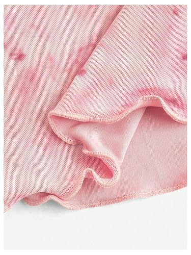 Verdusa Girl's Floral Mesh Sheer Crop Tops Y2k Tie Front Ruched Short Sleeve Tees3