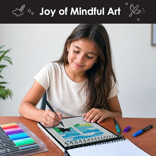 Image of Imagimake Mystery Mosaic Landscapes | Paint by Numbers Kit | Age 10+ | Pixel-art paint by numbers: 30 landscape sheets & 20 matched sketch pens; reveal hidden scenes; spiral book, mess-free