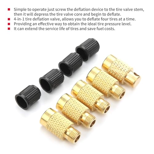 Image of 4‑in‑1 Tire Deflator Tool Kit, Portable Tyre Deflation Valve Tools, Copper Tire Pressure Relief Tire Bleeder Valve for Offroad Vehicles with Valve Keychain