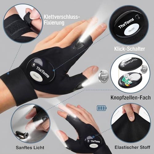 ThxToms Geschenke für Männer, LED Handschuhe mit Licht, Geschenk für Valentinstag, Geschenk für AMännergeschenke, Geburtstagsgeschenk Lustige Gadgets Geschenke für Männer Papa, Ostergeschenke,Schwarz