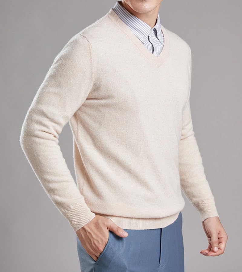 Mens V-Neck Business Wool Sweater, Men's Lightweight Slim Fit Long Sleeve Pullover Solid Knit Office Dress Sweaters3