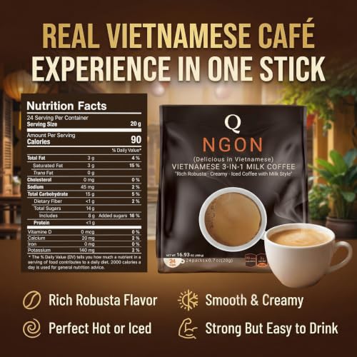 Image of Cafe sua da vietnamese coffee, Vietnamese instant coffee, Strong but Smooth, Perfect Hot or Iced, Travel & Camping Ready Stay Focused & Energized Anywhere, 24 Sticks (20g Each), Made in Vietnam.