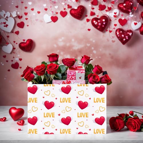 Image of Valentine's Day Basket Gift for Empty Cute Heart Large Storage Bin for Kid and Baby Room Decor (Love Wings Red Heart)