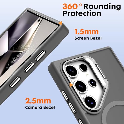 Image of DIZORO TPU Samsung Galaxy S23 Ultra Case Compatible with Wireless Charging,with Camera Stand,Military Grade Drop Tested,Translucent Hard Back Soft Edge Back Cover (Titanium)