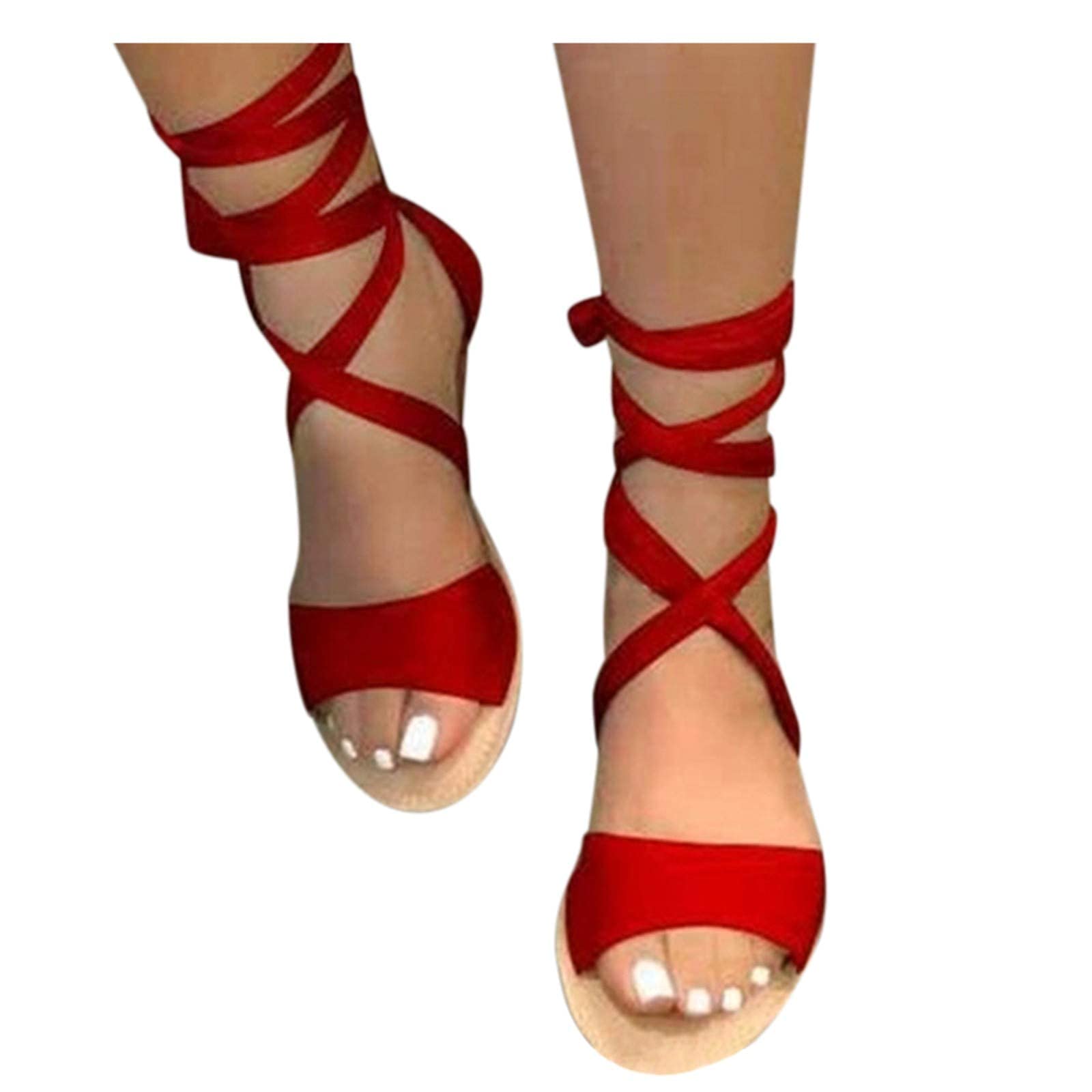 ZBYY Women's Summer Flat Sandals,Lace Up Comfy Roman Casual Summer Beach Sandals Gladiator Flat Sandals for Women