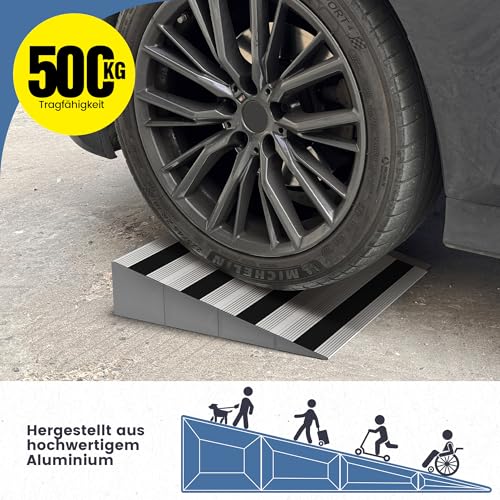 XARILK Modulare Aluminium-Türschwellenrampe, Rollstuhlrampe für Haustüren und Stufen, verstellbar und rutschfest, Bordsteinrampe für Rollstühle, Kinderwagen usw., Tragkraft 500 kg (10,2 cm Höhe)