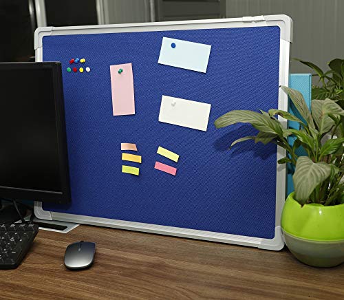 Bulletin Board Set - Felt Tack Board 24 X 18" With 10 Thumb Tacks - Small Wall Hanging Message Memo Display Pin Board With Aluminium Frame For Home Office Cubicle School Kids (Blue Fabric 24X18") #TOP3