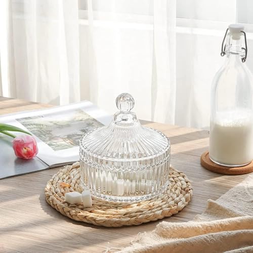 Image of Elegant Crystal Glass Jar with Lid - Decorative Candy Box, Dry Fruit & Cookie Storage Container for Kitchen, Dining & Gifting - Multipurpose Transparent Glass Organizer