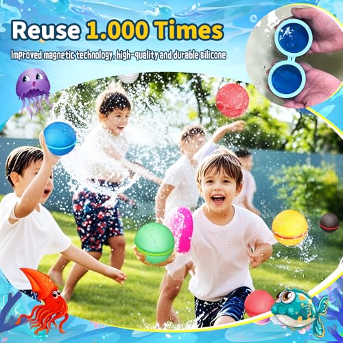 Wasserbomben Wiederverwendbar, Wasserbomben Selbstschließend, Eine Sekunde schnelles Füllen, Geeignet für Kinder, Erwachsene, Wasserschlachten, Pool-Party, Strand, Wasserpark, Outdoor - 6 Stück