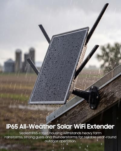 Image of Solar Powered Outdoor WiFi Extender, 300Mbps 2.4GHz Wireless WiFi Repeater with 26000mAh Battery, 15W Solar Panel, IP65 Waterproof WiFi Repeater for Garden, Yard, Farm & Ranch