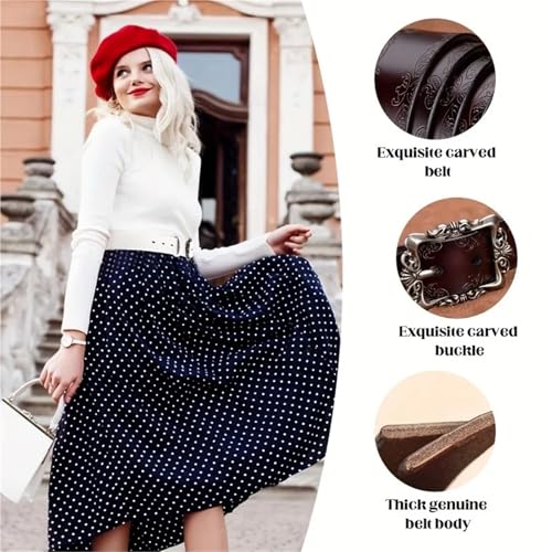 Women's Decorative Belt Women Versatile Embossed Genuine Leather Belt Vintage Decorative Pants Belt with Pin Buckle(Black)4