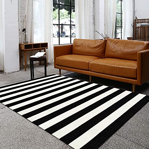 Seavish Black and White Striped Rug, 5x7 ft Living Room Rugs Farmhouse Cotton Woven Washable Area Rug Indoor Outdoor Patio Rugs Large Modern Floor Carpet Area Rug for Entryway Porch Dining Room - Image 3