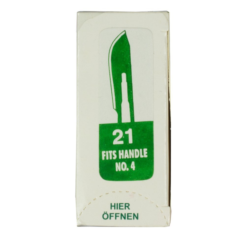 Set - 100 piezas hojas de bisturí No. 21 y mango de bisturí No. 4 - Hojas de repuesto para bisturí hechas de acero al carbono - Estéril