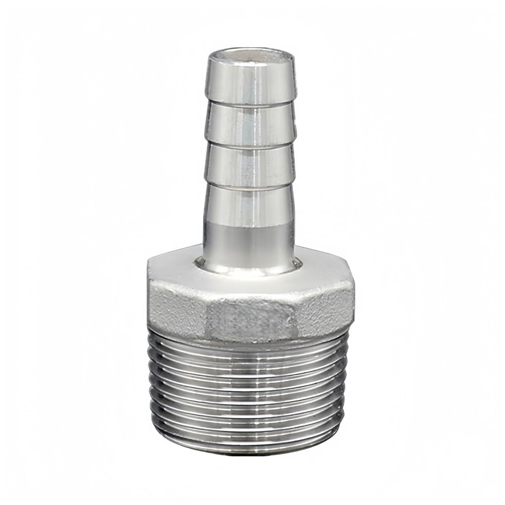304 Stainless Steel Barbed Fitting, 304/316L SS Barbed Fitting, Male Thread Pagoda Joint Adapter Reducer, Multiple Sizes(3/8inch*8mm)