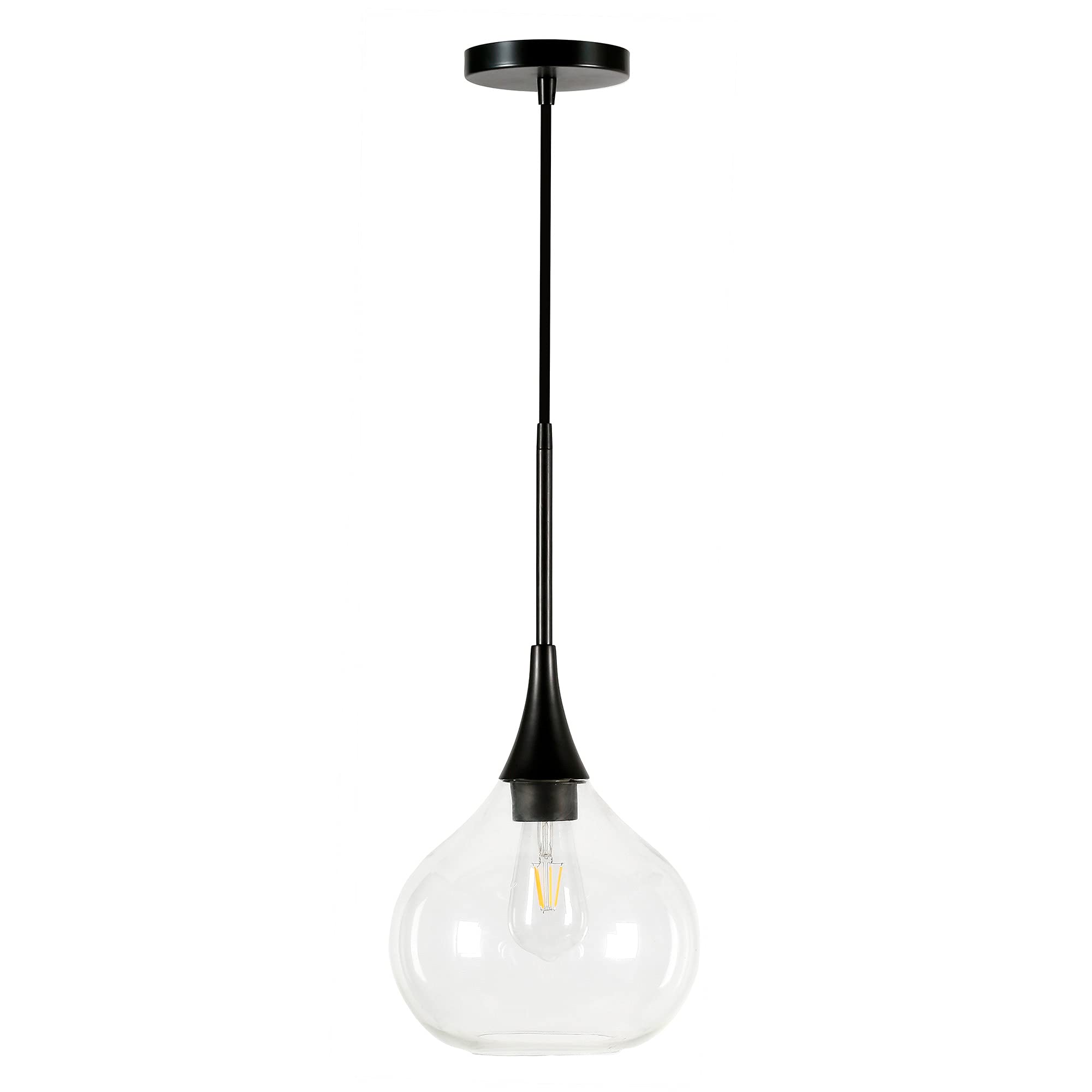 Ida 9.5" Wide Pendant with Glass Shade in Matte Black/Clear