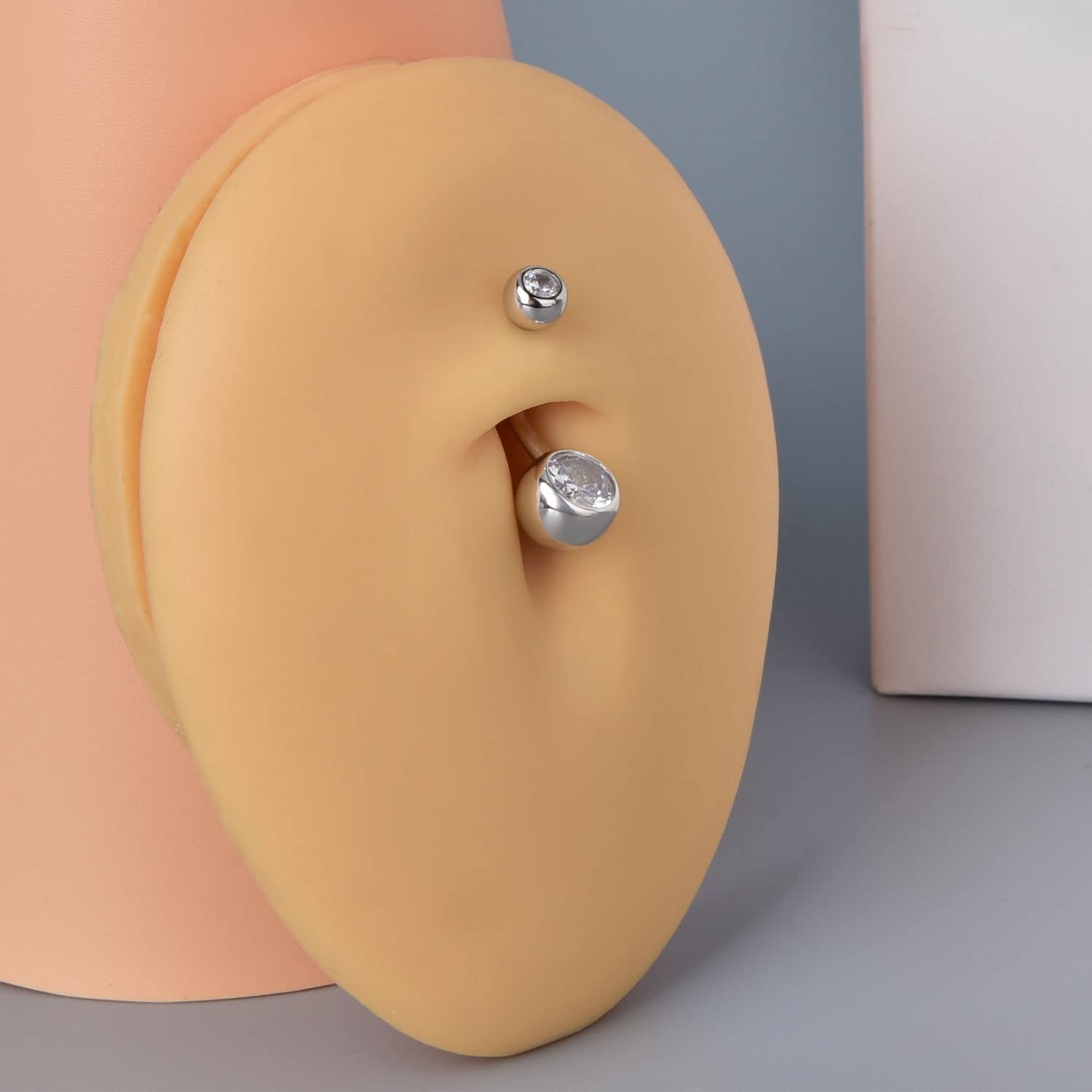 Piercing para ombligo de plata de ley con circonita cúbica, curvado, 10 mm, para mujeres y hombres