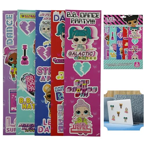 5 hojas de calcomanías LOL Surprise para niños, proyectos de arte y manualidades, recompensa de festival, laptop, recuerdo de fiesta de cumpleaños, ideal para decoración de regreso a clases y regalo
