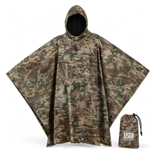 USGI Industries Military Style Poncho | Lightweight Tactical Multi Use Rip Stop Camouflage Rain Poncho | Perfect for Hiking, Hunting, Emergency Tent, Survival (OCP)