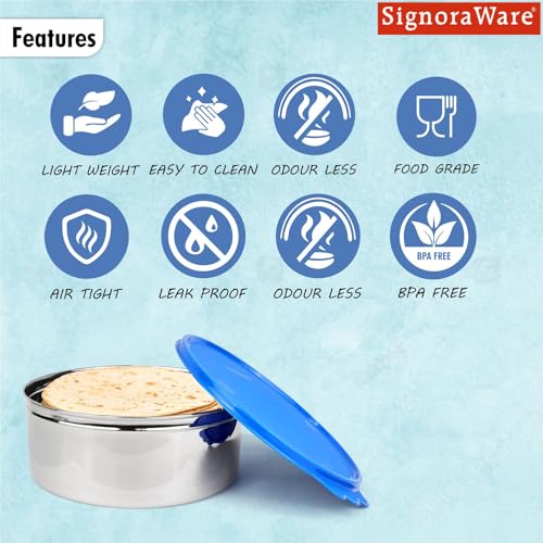 Image of SignoraWare Stainless Steel Jumbo Khakra Box /Container | Airtight & Leakproof | Compact & Stylish Design for Kitchen & Travel Use | Ideal for Khakhra, Snacks & Dry Fruits (3.6 LTR | TBlue)