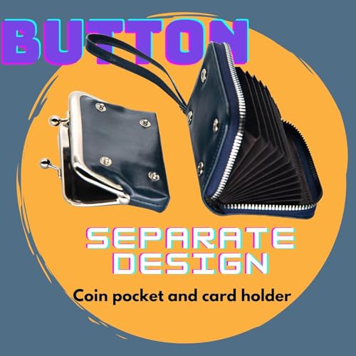 Genuine Leather 2-in-1 Wallet for Women with Zipper & Kiss Lock Small Card Purse Blue (Blue)4